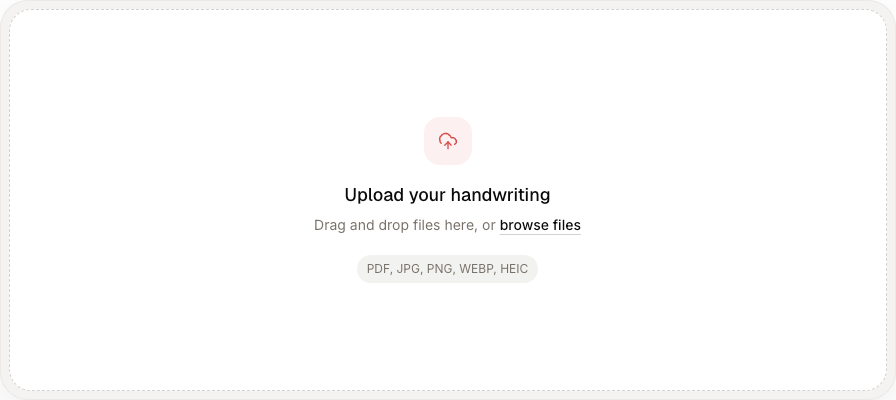 Cursive Reader upload area for handwritten notes